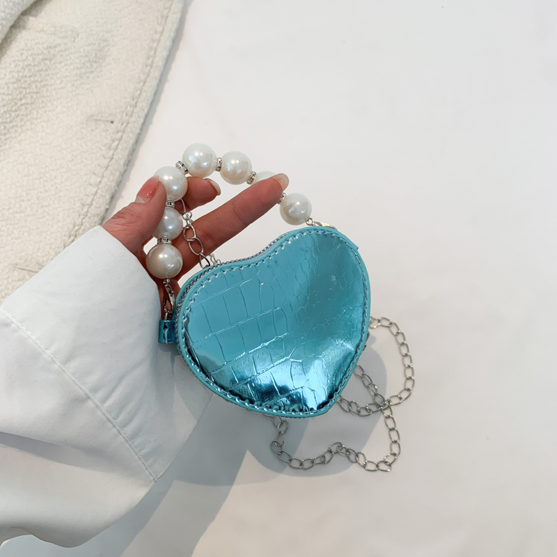 Fashion Women's Small Crossbody Bag Pu Leather Heart Shape Ladies Shoulder Bags Pearl Chain Female Mini Clutch Purse Handbags