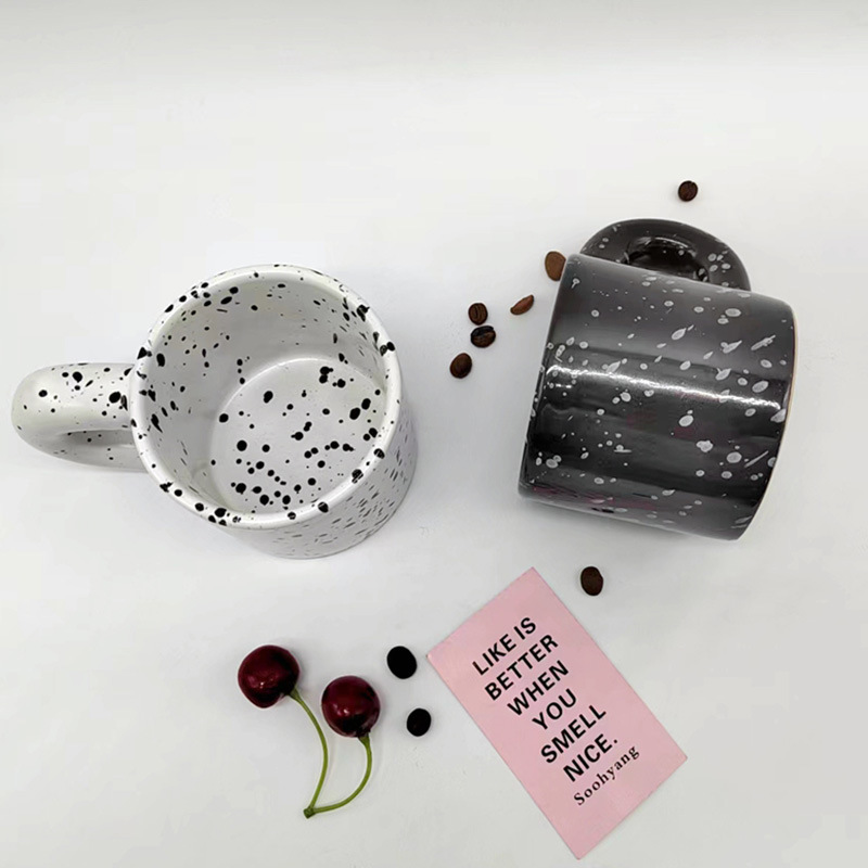 Mugs Korean Style Household Water Cup Ink Dot Breakfast Milk Oats Ceramics Simplicity Speckle Kitchen Home Decorate
