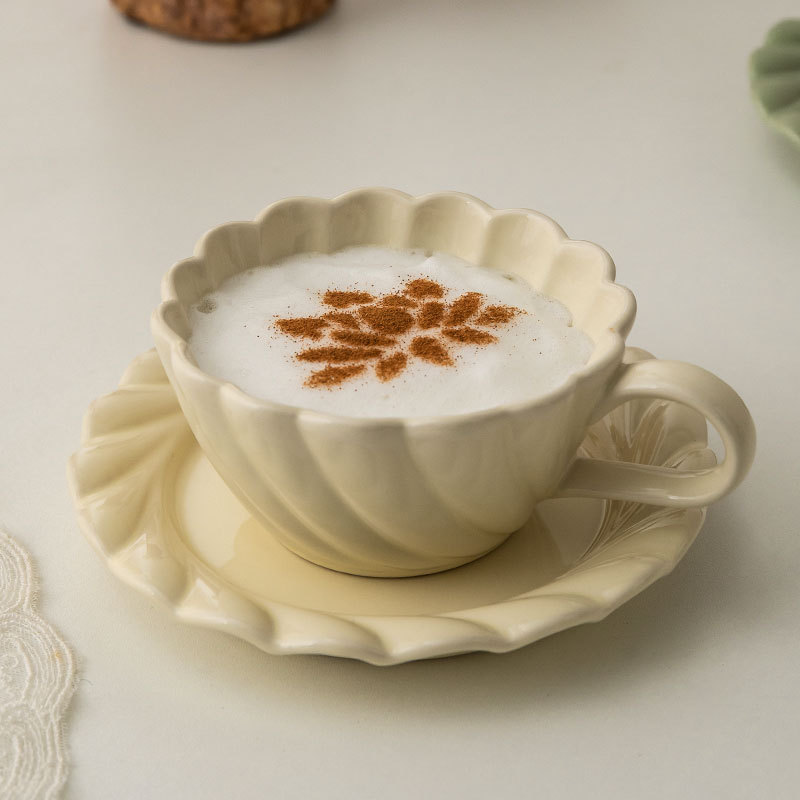 200ml Korean Style Wind Cup Dish Ceramic Mug Set High Beauty Early Spring Afternoon Tea Breakfast Coffee Cup Milk Cup
