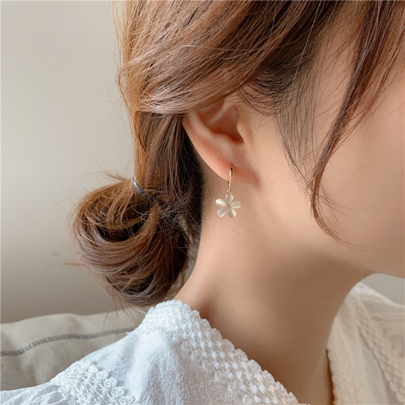 Korean Elegant Cute Opal Flower Hoop Earrings For Women Girls Fashion
