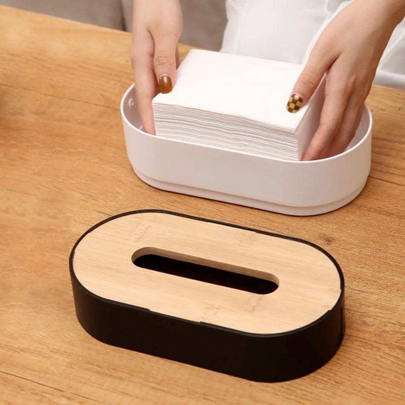 Nordic Minimalist Wooden Tissue Box Cover Holder Organizer Modern Desktop Transparent Rectangular Bamboo Facial Tissue Dispenser