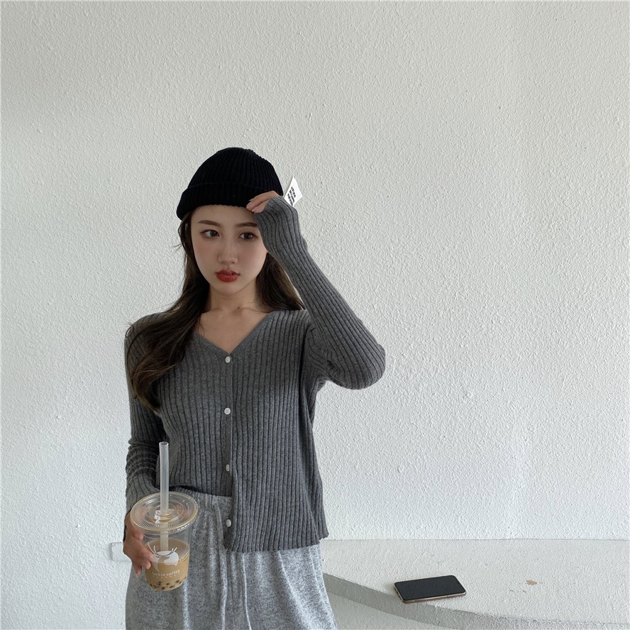 Korean Style Women's Knitted Slim V-neck Cardigan