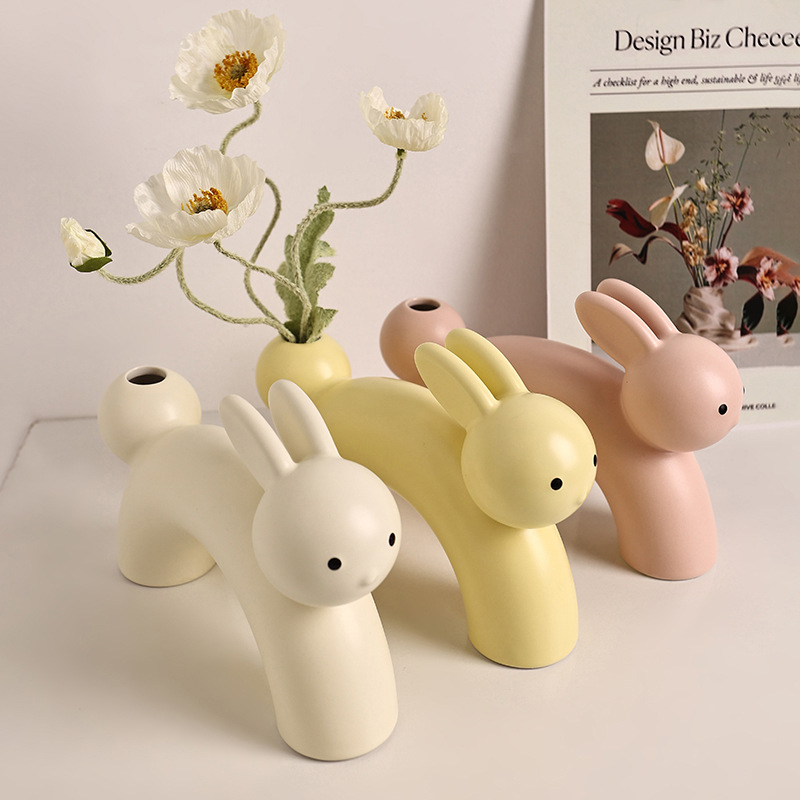 Korean Ins Style Modern Minimalist Ceramic Cartoon Rabbit Vase Decoration Home Living Room Decoration Decoration Maison