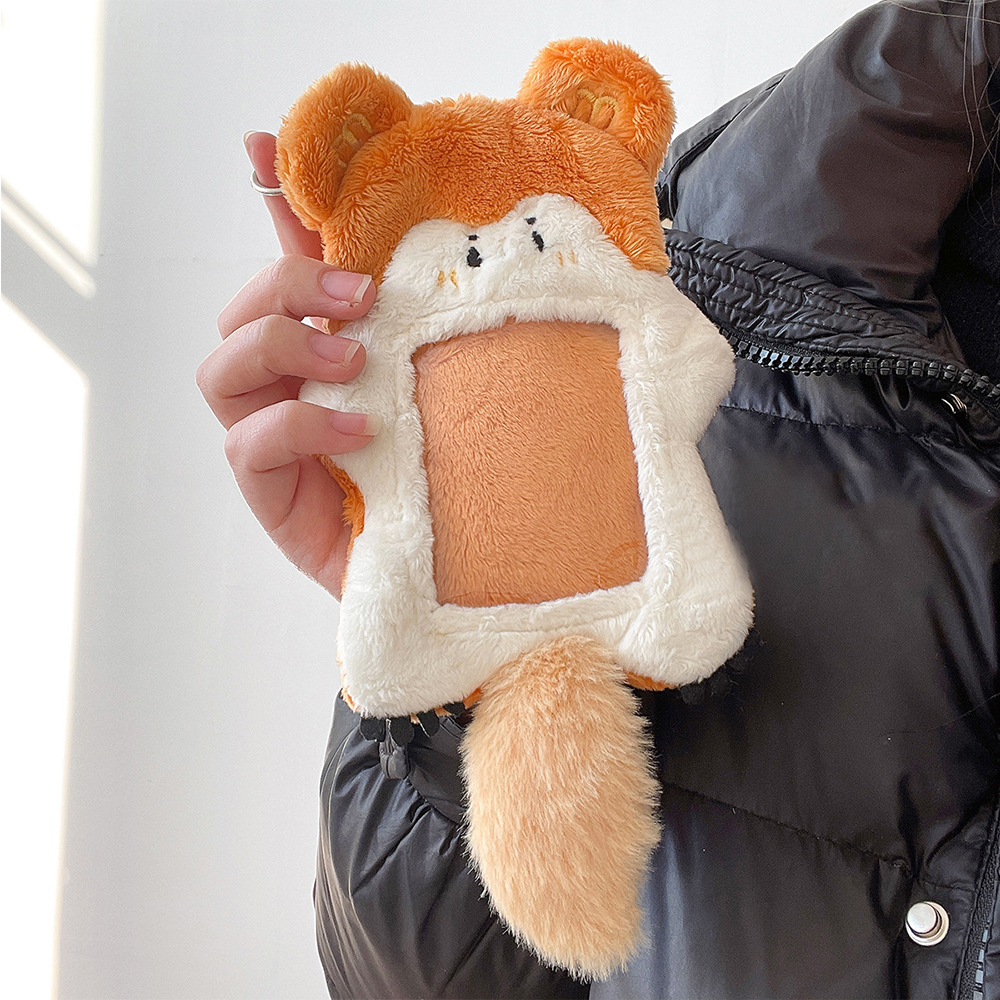 Cute Plush Squirrel Photocard Holder Cartoon Animal Korean Ins Id Bud Card Holder Kpop Photo Album Toy Pendant Stationery