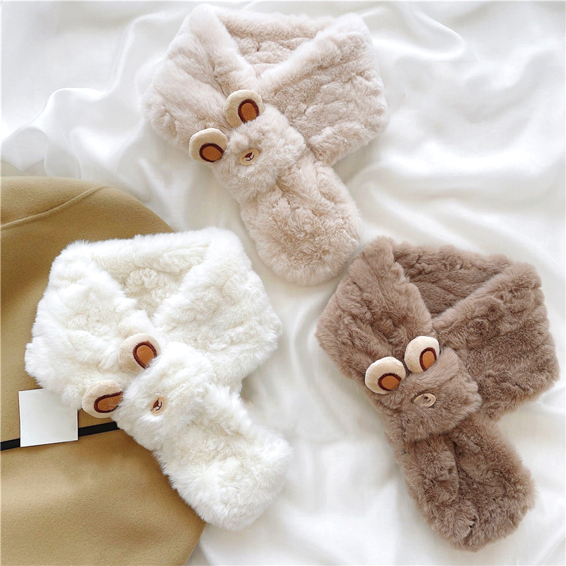 Cute Imitation Rabbit Fur Scarf Korean Style Winter Soft Plush Snood Scarves Thickened Warm Girls Neck Ring Neck Collar Gift