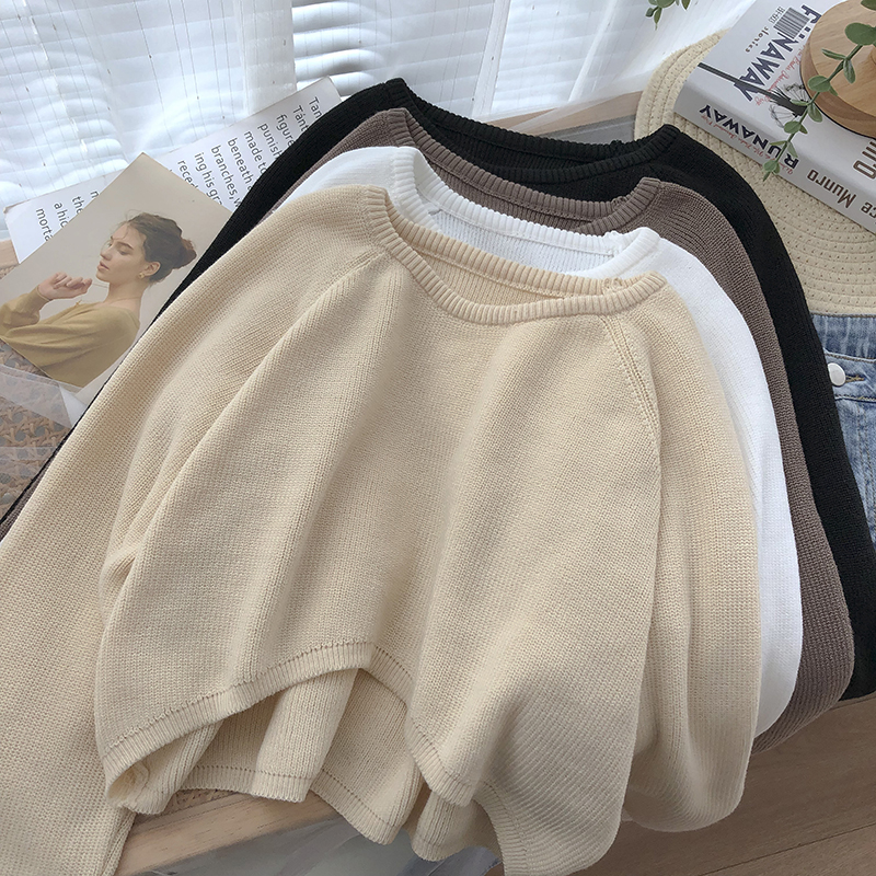 Autumn/winter Irregular Round Neck Long Sleeve Knitwear Women's Korean Version Slim Short Pullover Bottom Sweater