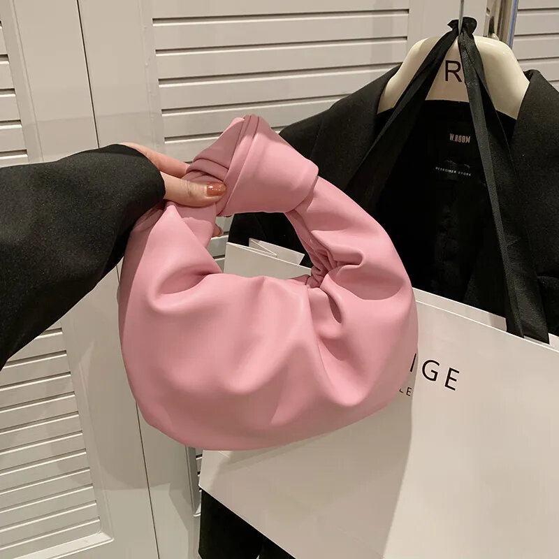 Small Bags For Womens Fashion Knot Handbags Korean Version Pleated Cloud Bags Pu Tote Bags Mini Messenger Bags