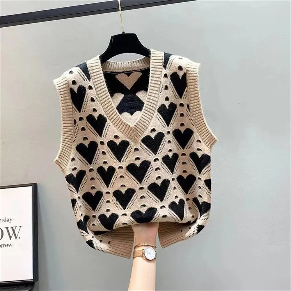 Spring Fashion Loose Knitted Vest Sweater Casual V Neck Sleeveless Thick Sweater  Vest Female Waistco on Luulla