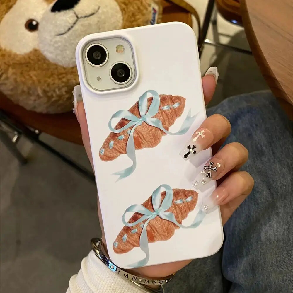 Cartoon Cute Croissant Bowknot Phone Case For Iphone 14 11 12 13 Pro Max Korean Cute Phone Case For Iphone Xr Xs Max 7 8plus