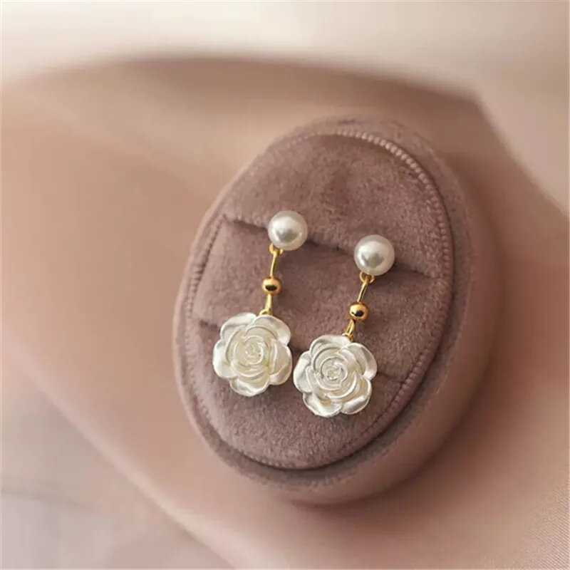 Camellia Pearl Delicate Earrings Vintage Gentle Ladies Unique Design Accessories Gifts For Girlfriend Sister Jewelry Trendy