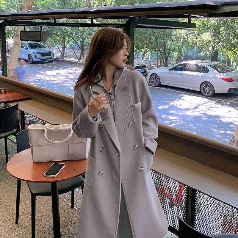 Autumn And Winter Korean Version Fashion Lazy Style High End Mid Length Over Knee Thickened Wool Coat For Women