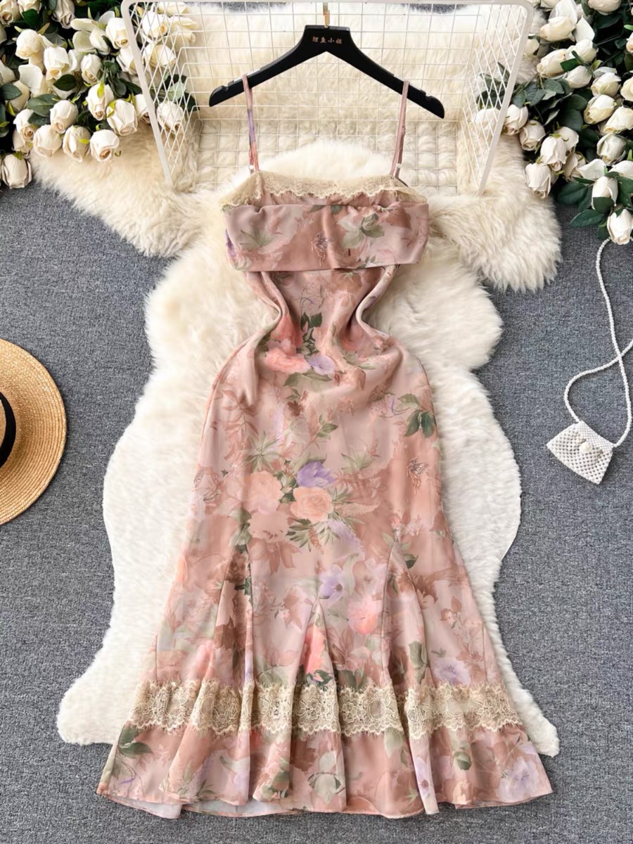 Spaghetti Strap Dress,floral Halter Dress, Waist Fairy Mermaid Dress
