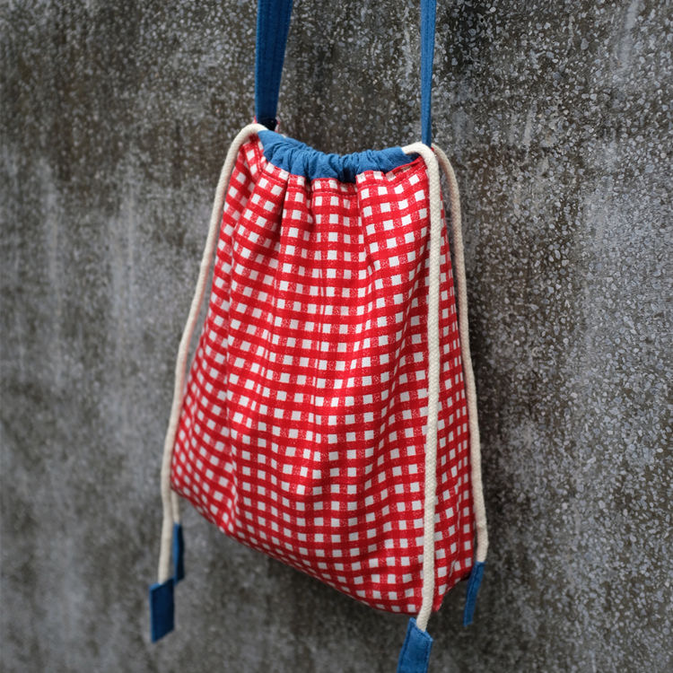 Color Contrast, Fresh, Cute, Red And White Checkered Bag, Drawstring Crossbody Bag Student Bag