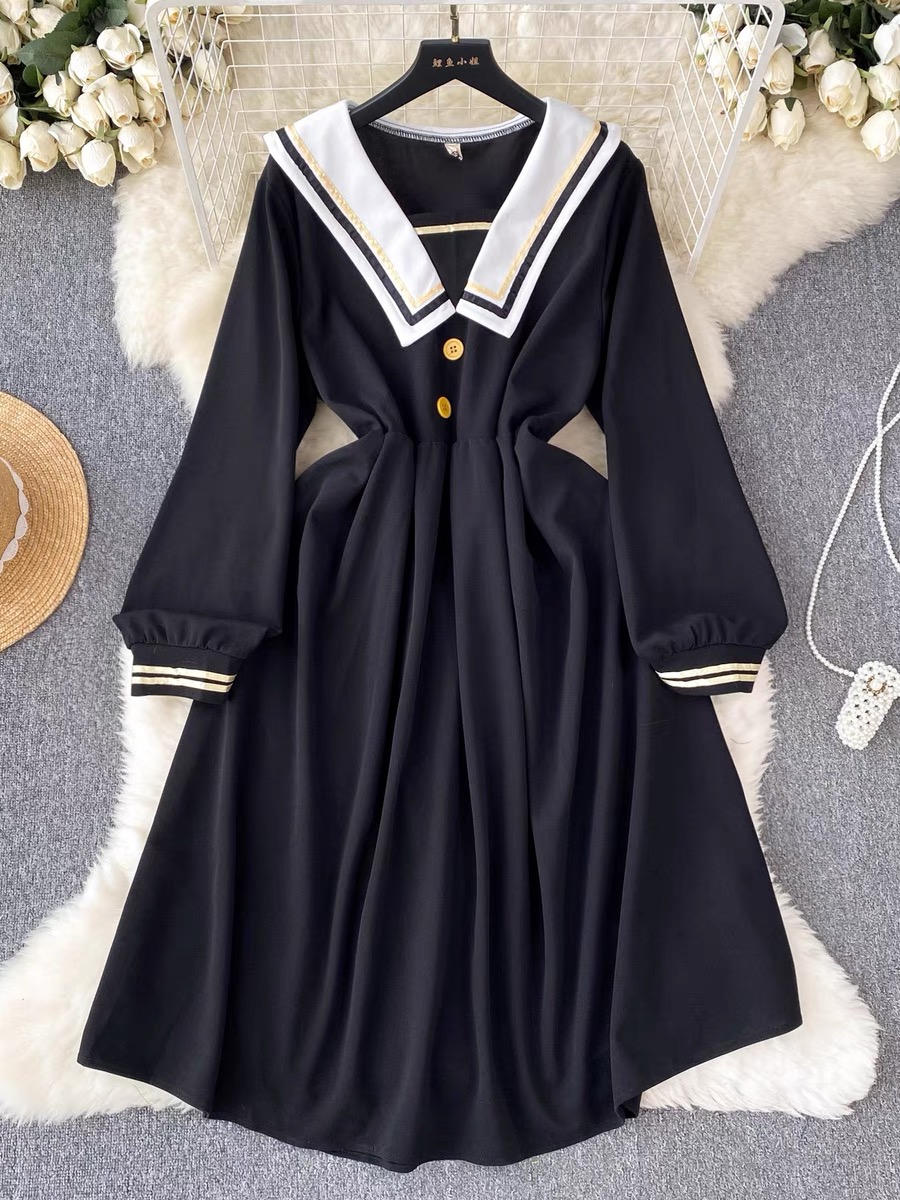 Preppy, Big Lapels, Slim Mid-length Dress, Little Black Dress,cute Dress on  Luulla