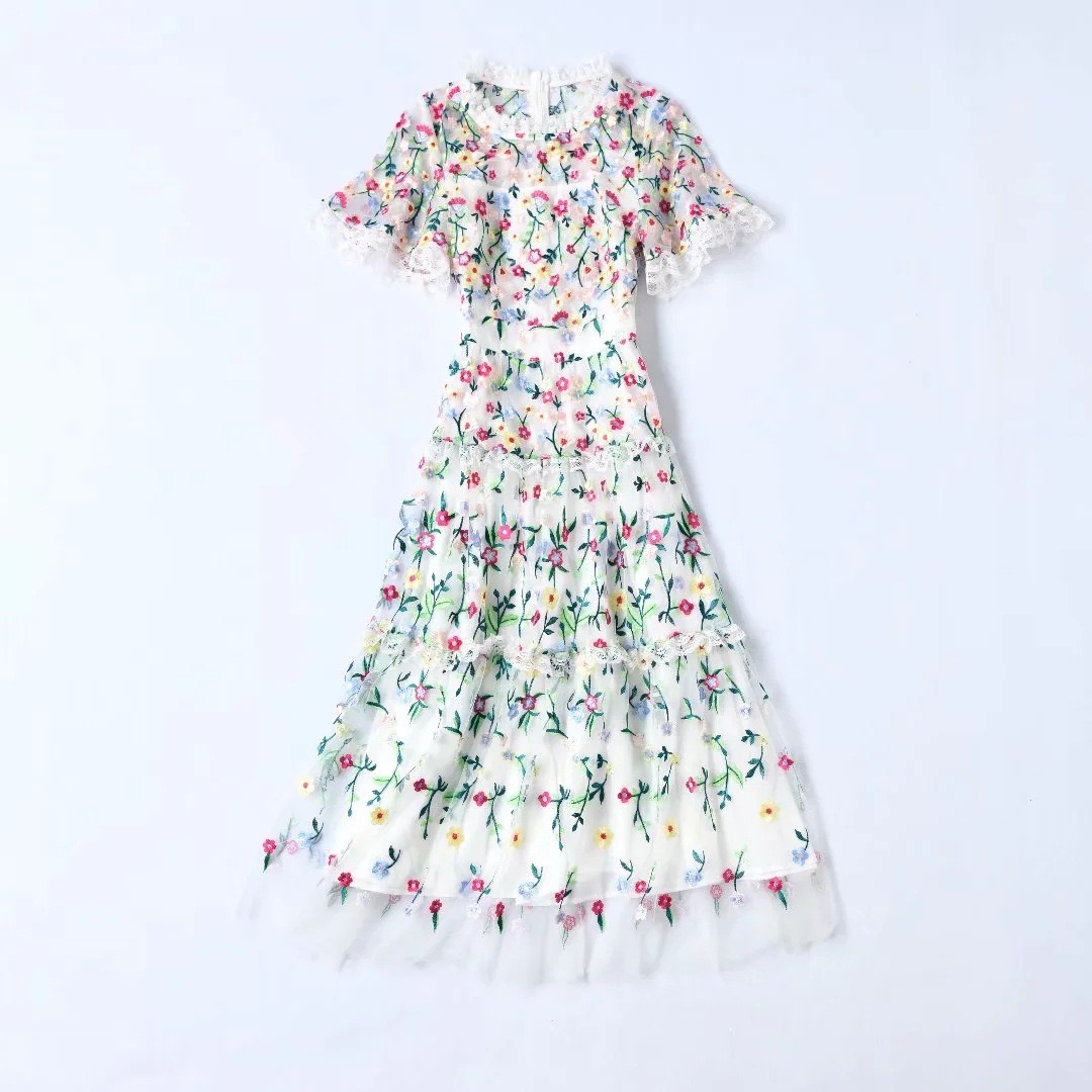 Sweet, Temperament, Princess Gauze Embroidery Flower Dress, Fairy Super Fairy Flower Cake Dress
