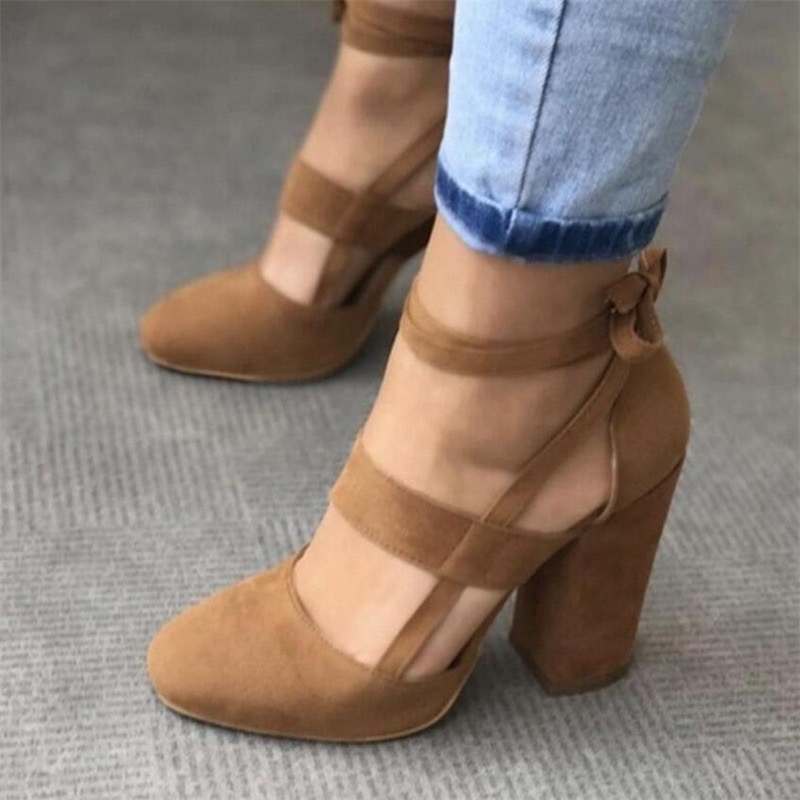 Chunky Heels, High-heeled Women's Shoes, Strappy Sandals,suede Sandals