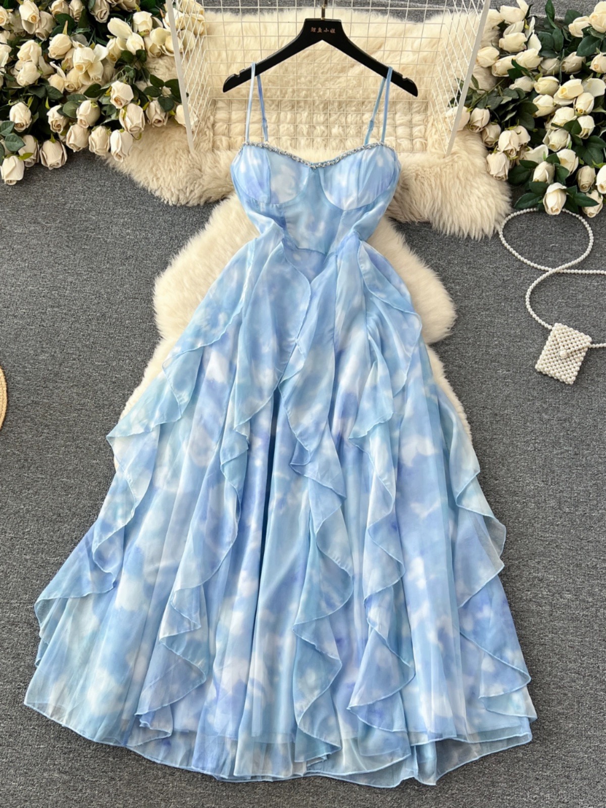 Fairy Suspender Dress, Heavy-duty Diamond-encrusted Strapless Dress, Sleeveless Waist And Elegant Ruffled Fairy Dress