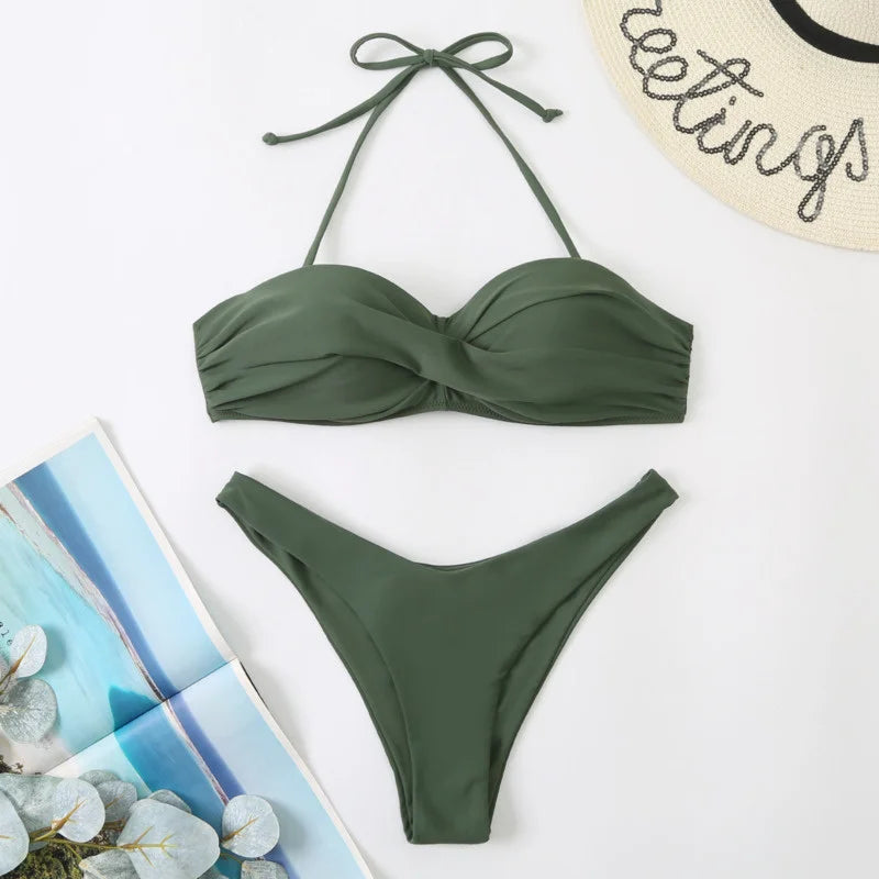 Womens Halter Neck Bikini Set High Waisted Swimwear on Luulla