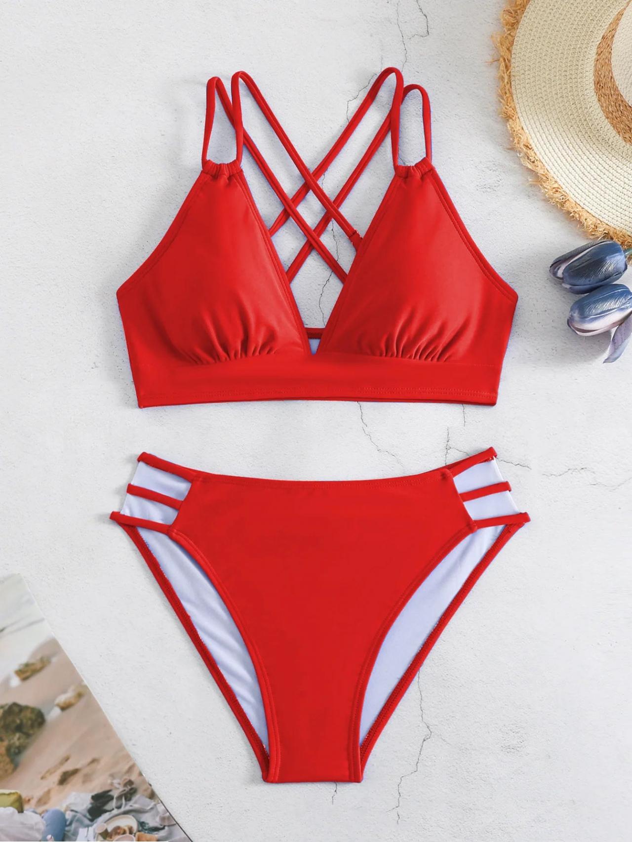 Red strappy swimsuit online