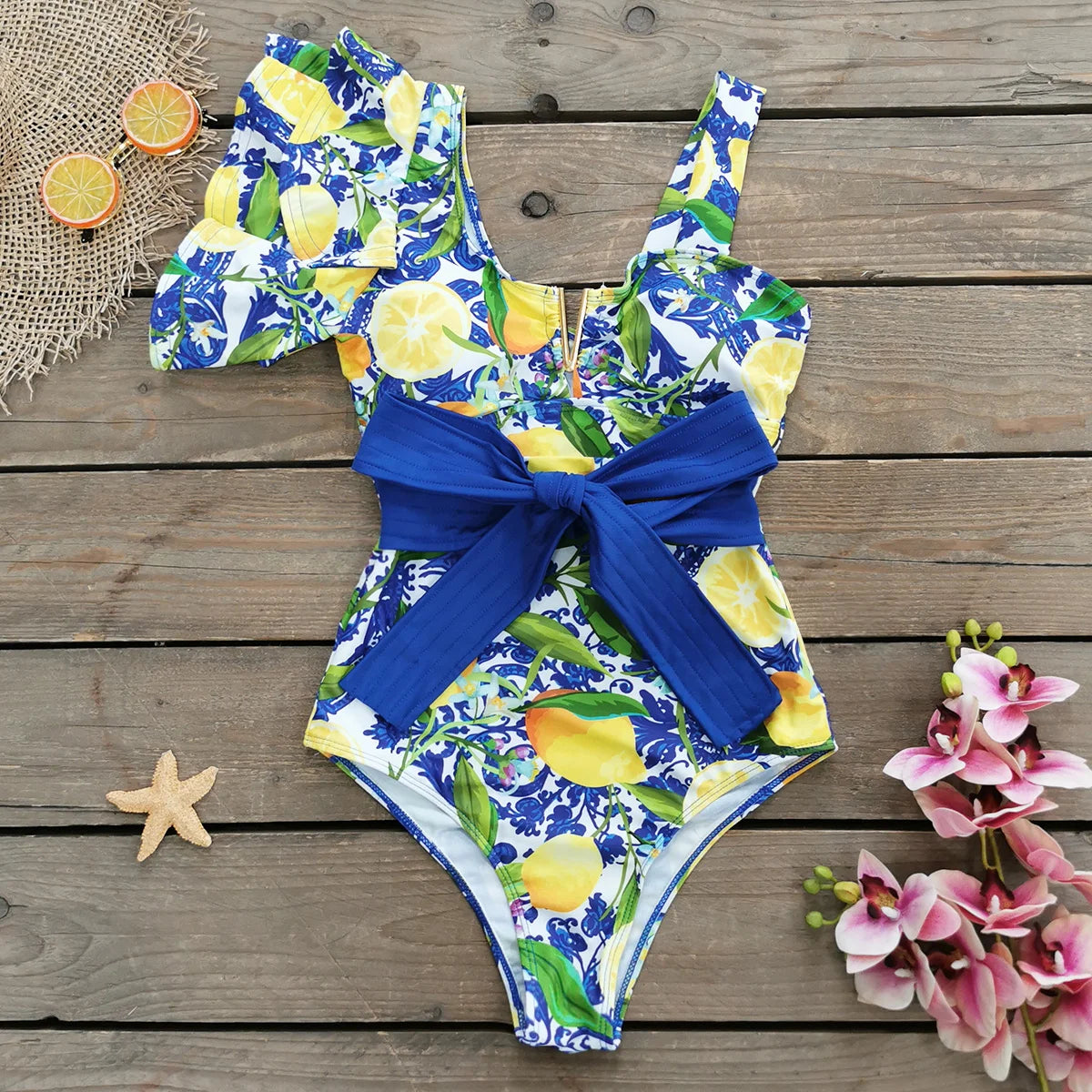 Lemon print one piece swimsuit on sale
