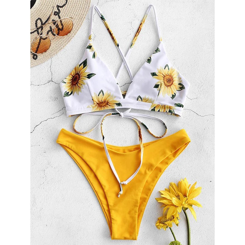 High waisted sunflower bikini discount