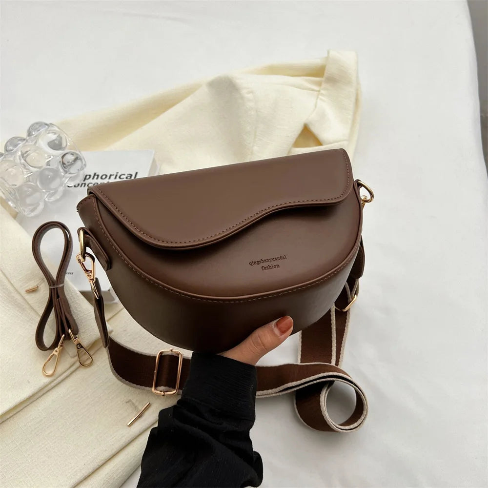 Elegant Brown Faux Leather Crossbody Saddle Bag on Luulla display picture 3