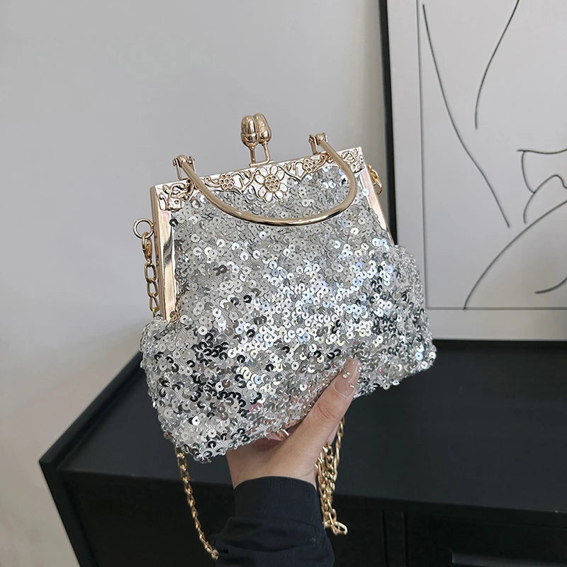Silver sequin evening bag discount