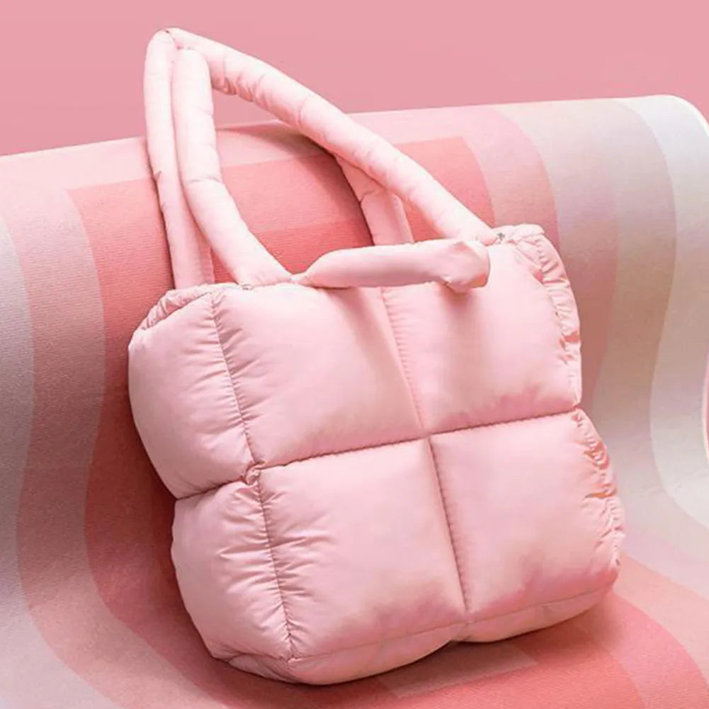 Quilted Puffy Pink Tote Bag Lightweight Casual Accessory on Luulla