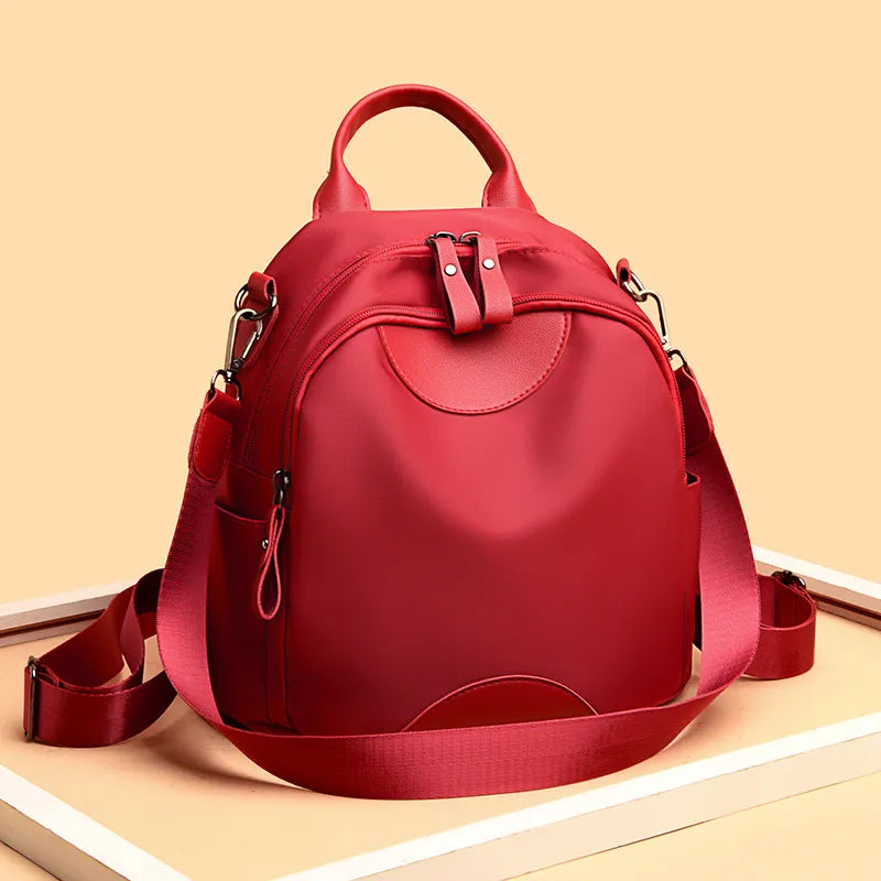 Elegant Red Leather Convertible Backpack Purse For Women on 