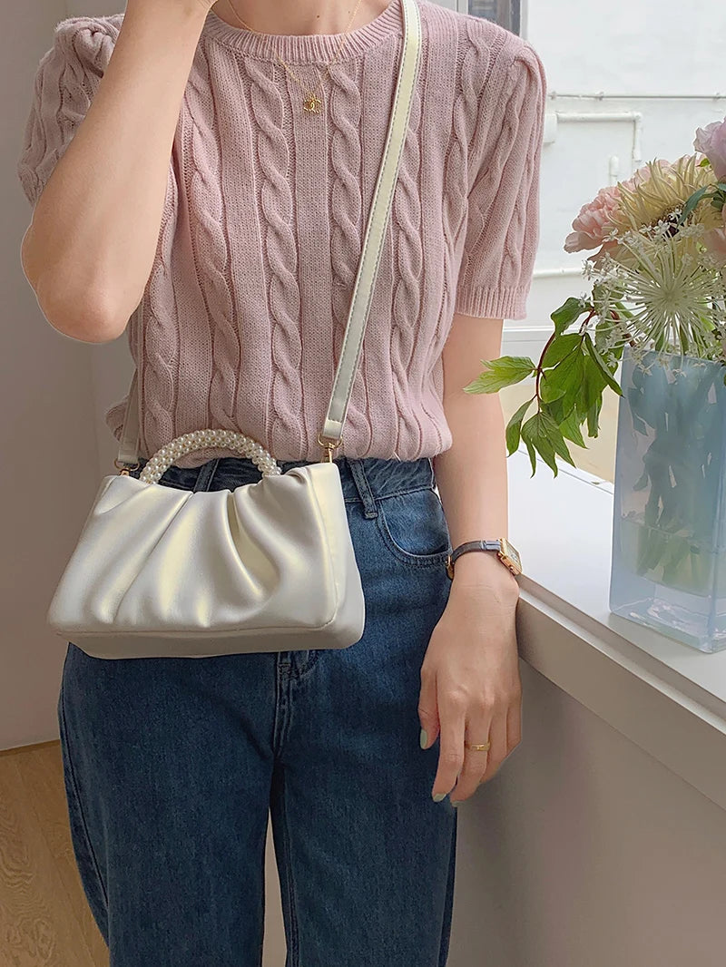 Women's Pearl Dinner Bag Soft Surface Lock Clutch
