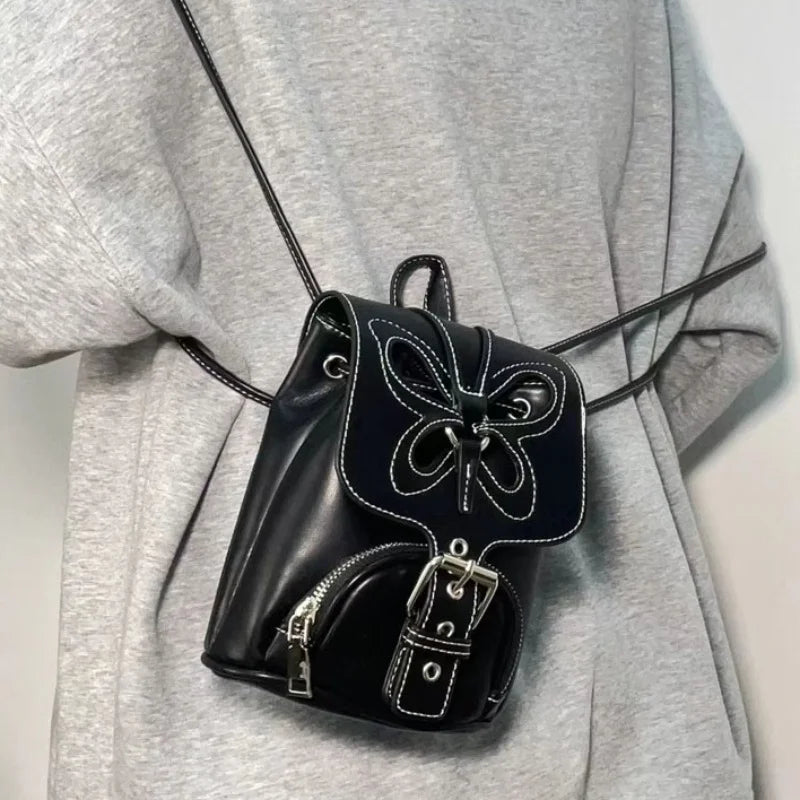Chic Black Leather Backpack With Elegant Floral Embroidery