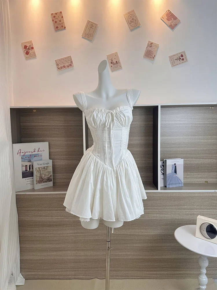 chinese dress ladies Milkmaid Ruched Lace Up Dress Small