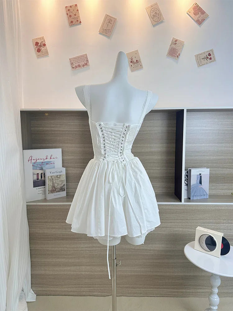 flowy mini dress summer A-line Sweetheart White Corset Homecoming Dress, White / 4