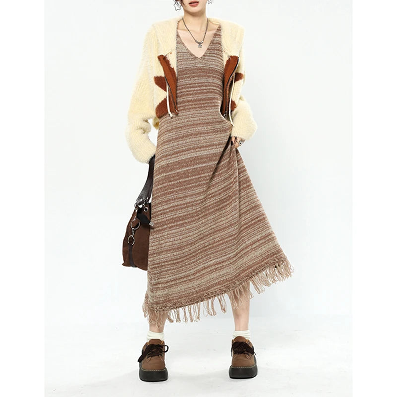 striped winter dress Winter River Charcoal Stripe Prairie Dress