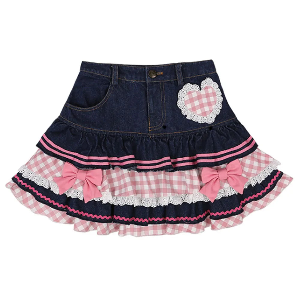 Pink denim ruffle skirt outlet