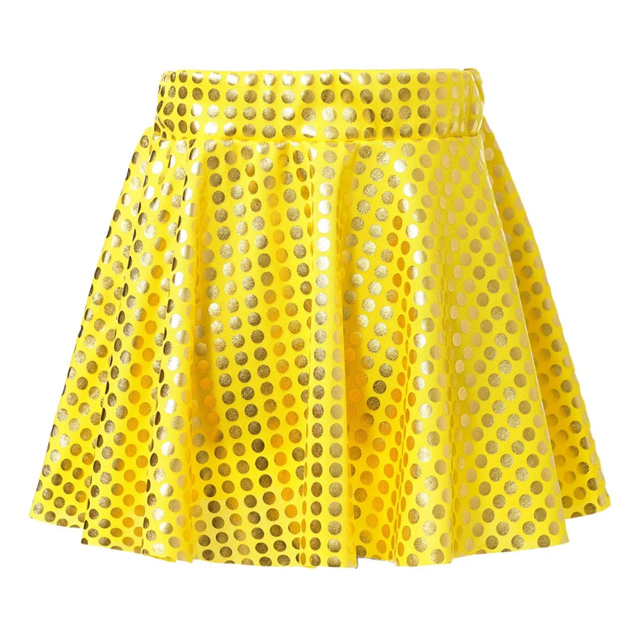 Yellow Polka Dot Shiny Mini Skater Skirt