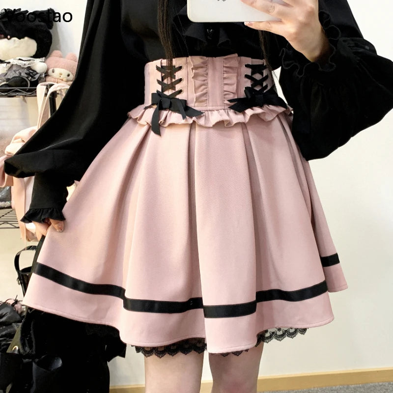 Gothic Lolita Pink Pleated Skirt With Corset on Luulla