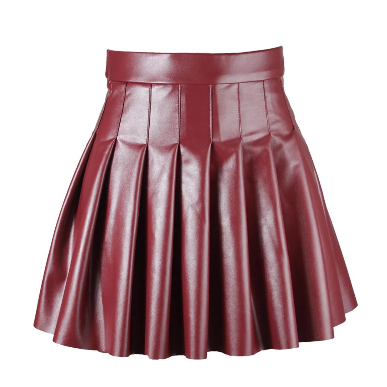Womens leather pleated mini skirt cheap