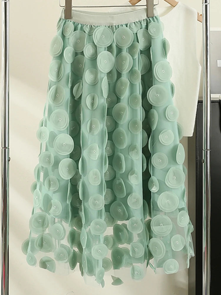 CHIFFON MIDI SKIRT FRILL_MINT main image 0