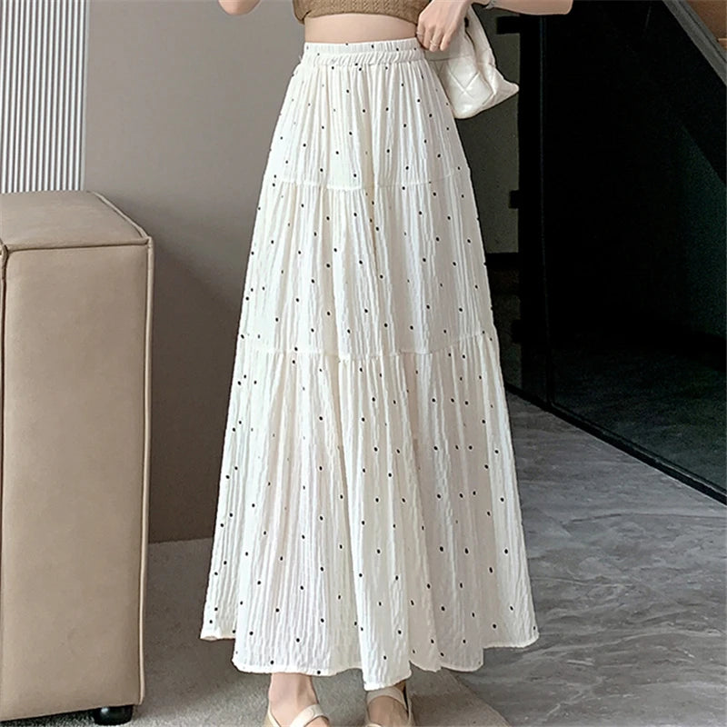 Elegant Polka Dot White Maxi Tulle Skirt