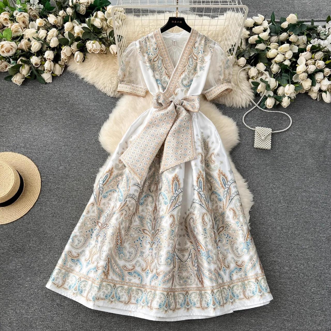 open lace back dress Pastel Floral Wrap Midi Dress - Puff Sleeves