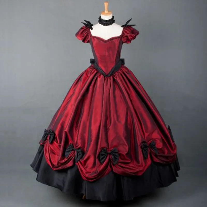 red and black victorian dress Walking Dress, Vampire Gothic Velvet Outfit This is a lightweight Black Velvet with dark red two Black And Red Victorian Dress