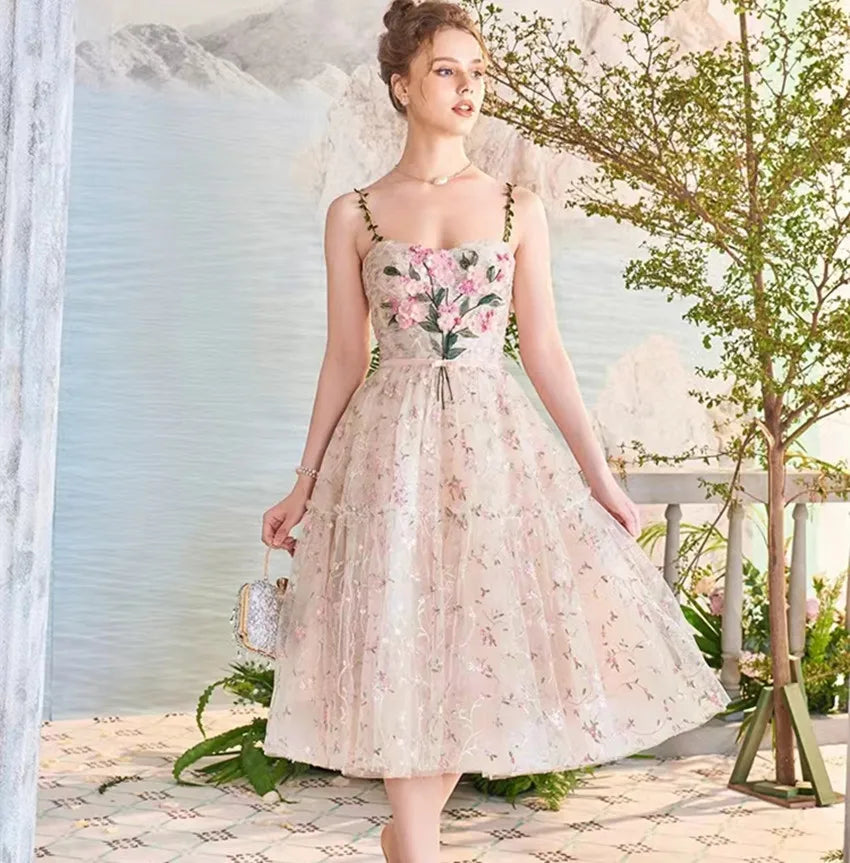 Floral Embroidered Sleeveless Midi Dress For Women on Luulla