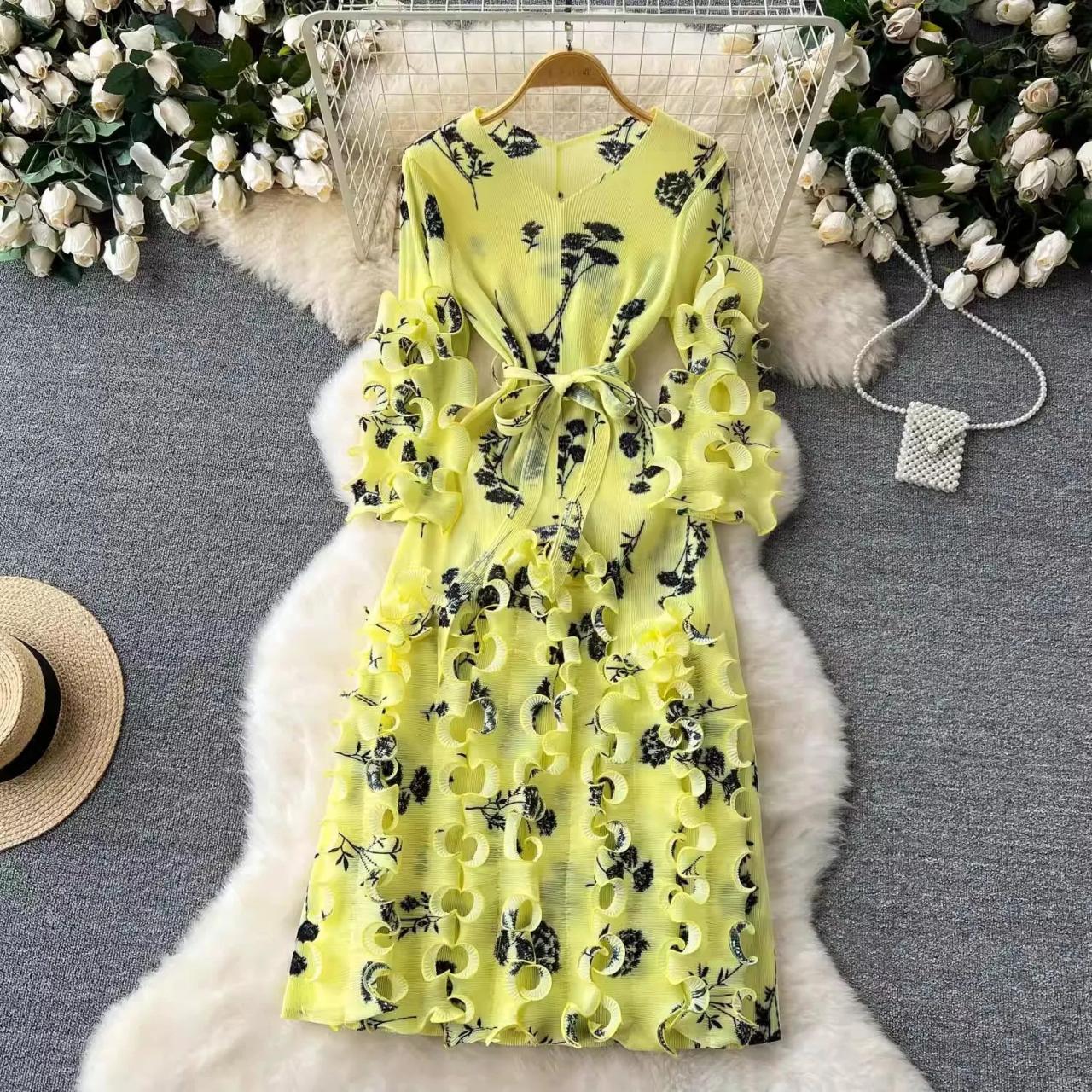 Floral Ruffle Long Sleeve Summer Midi Dress on Luulla