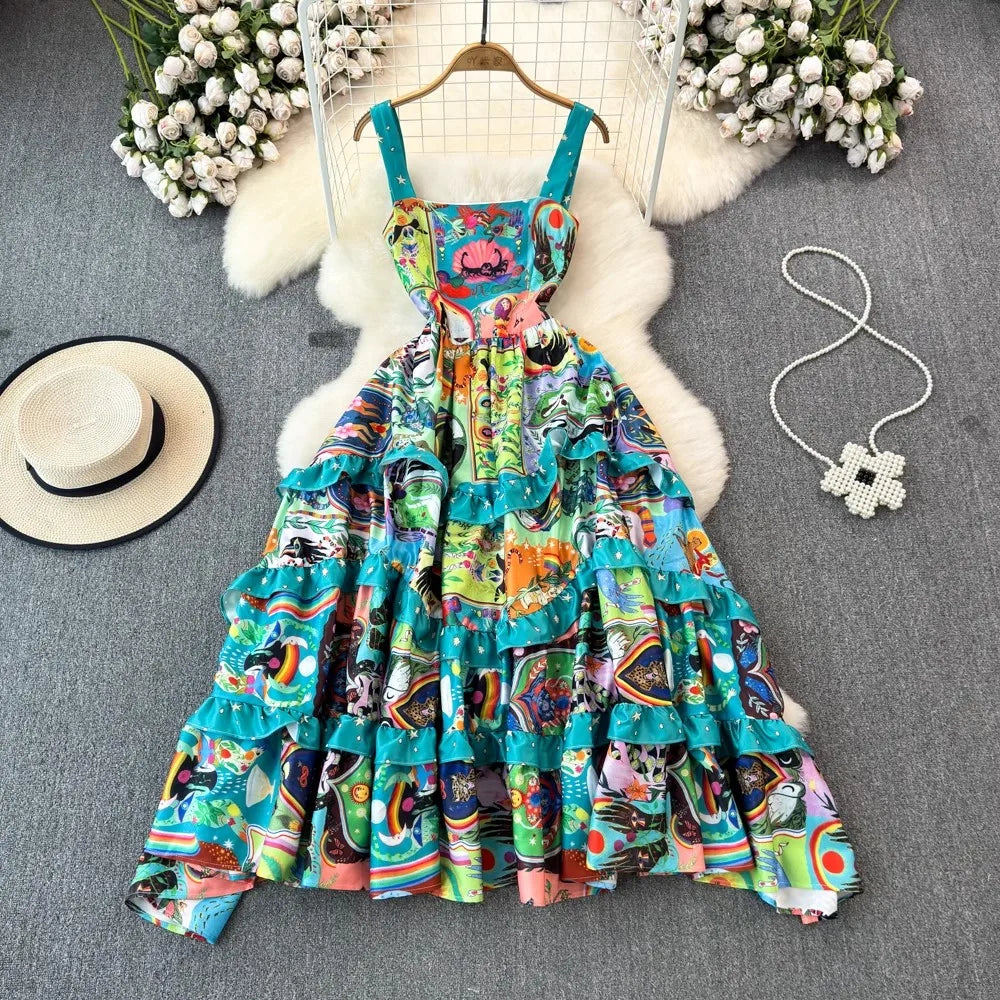Colorful Bohemian Sleeveless Maxi Dress With Ruffles on Luulla
