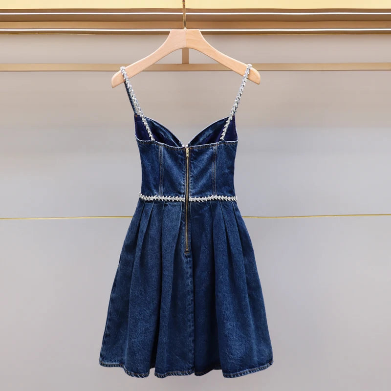 beaded denim dress Symphony Dress - Pearl Beaded Top Denim Plus Size Mini Dress