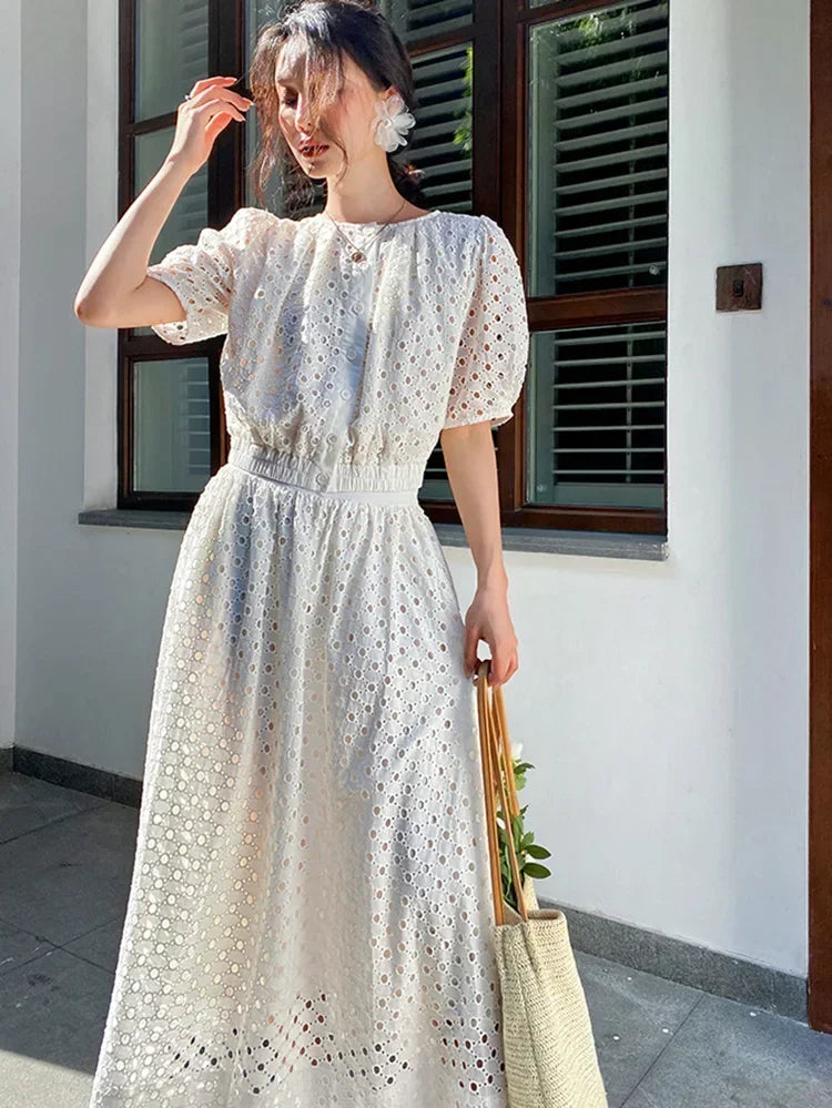 chinese dress ladies All Classic White Eyelet Dress Large main image 0