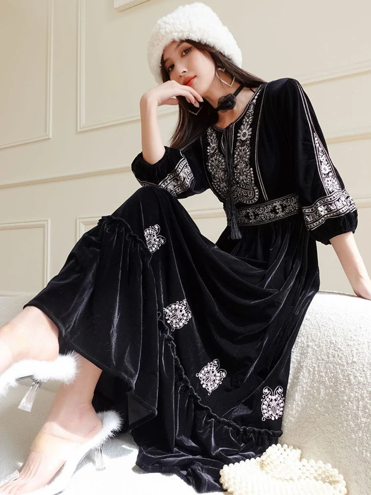 Bohemian velvet dress clearance