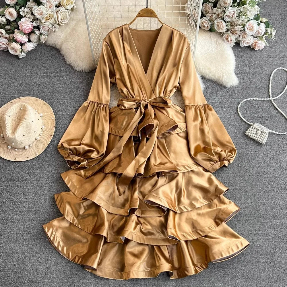 long sleeve satin ruffle wrap dress Women's Ruffle Sleeve Satin Back Crepe Wrap Dress, Navy