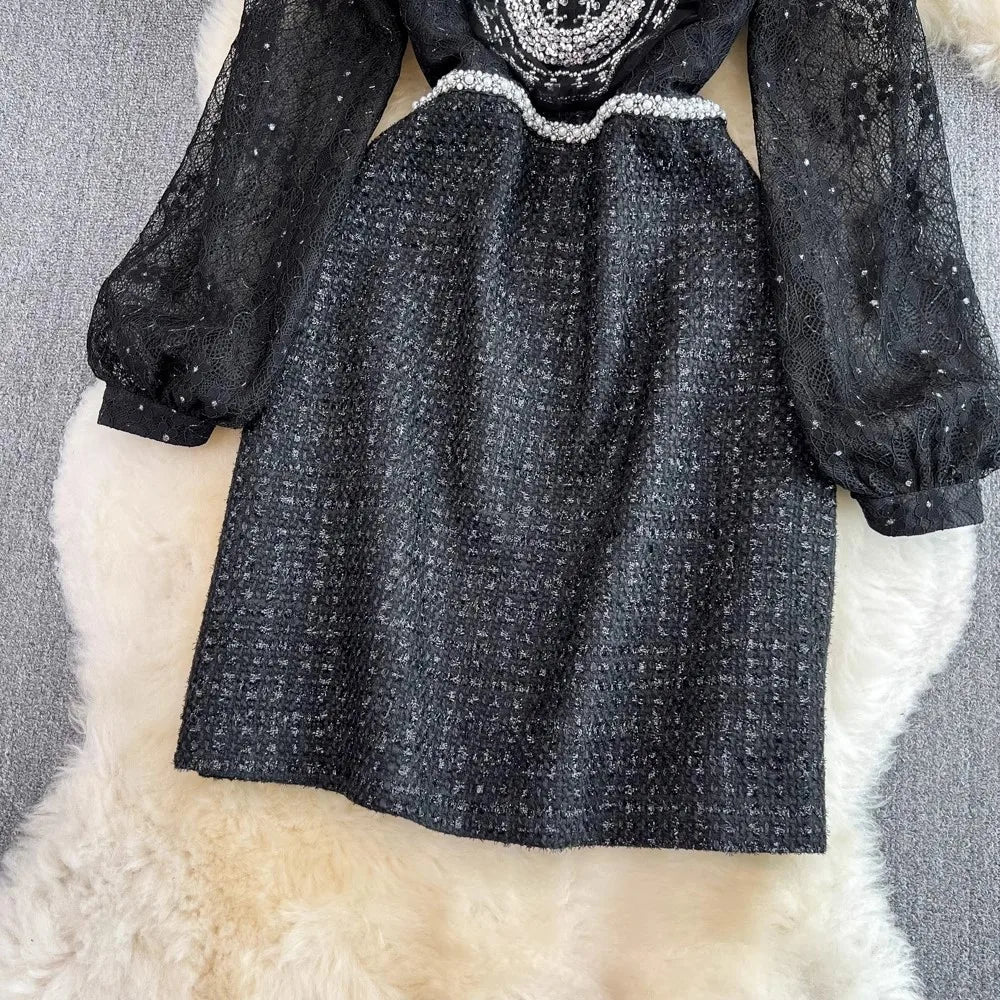 Elegant Black Lace Dress With Pearl Accents on Luulla